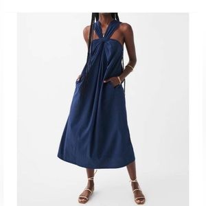Faherty Navy Twist Halter Midi Dress